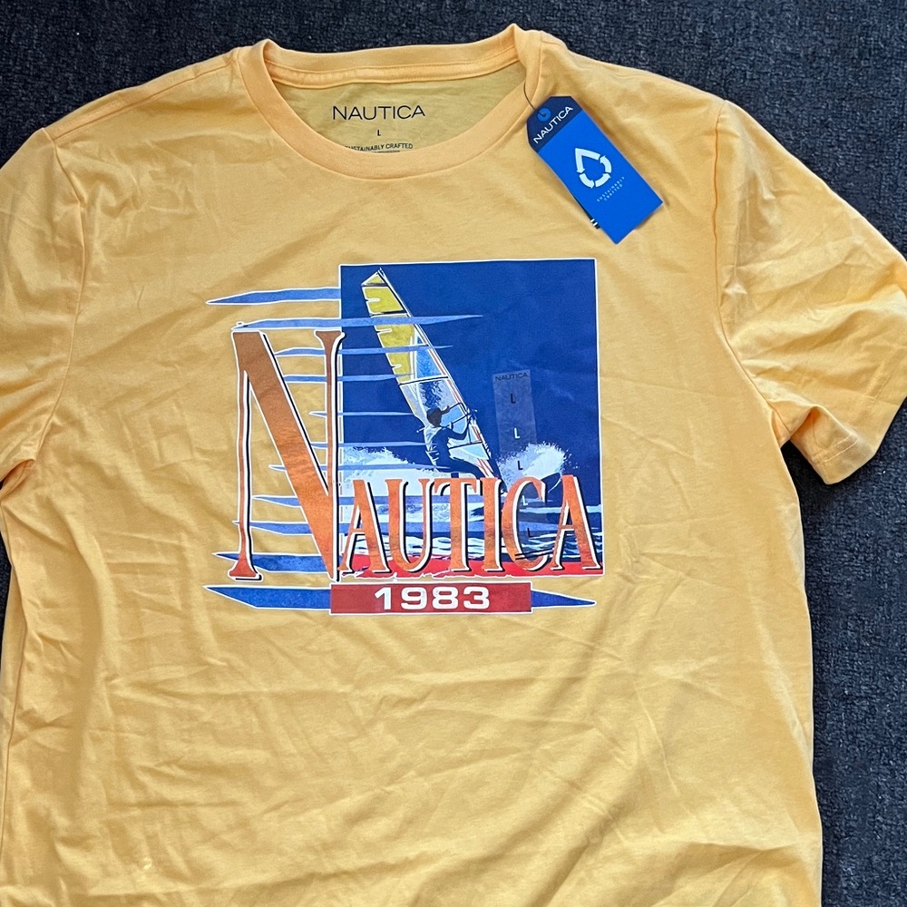 Nautica Yellow Tee with Blue & Red Sail Graphic